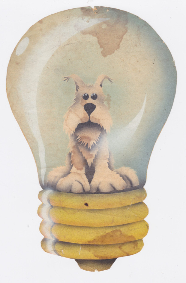 Illustration of a dog inside a lightbulb